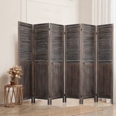 6 Panel Partition Room Divider Brown