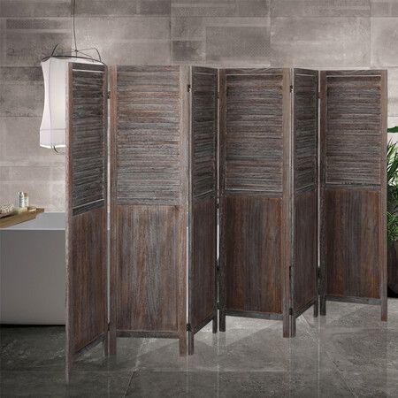 6 Panel Partition Room Divider Brown