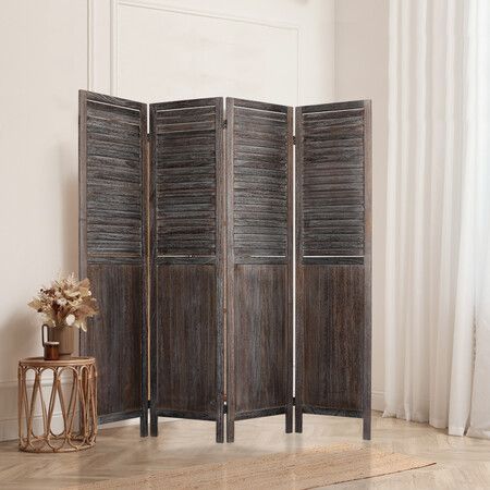 4 Panel Room Divider Folding Brown