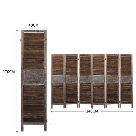 Room Divider 6 Panel Folding Brown