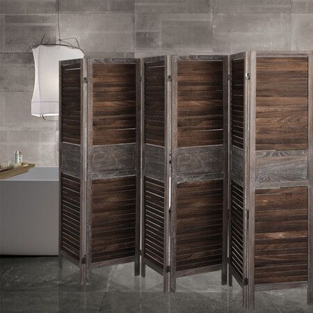 Room Divider 6 Panel Folding Brown