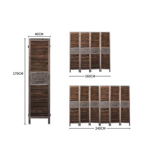 4 Panel Partition Room Divider Brown