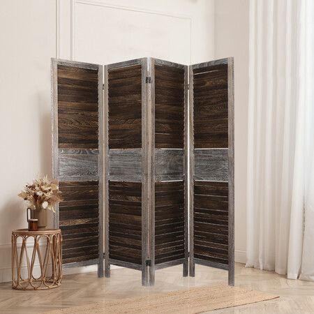 4 Panel Partition Room Divider Brown