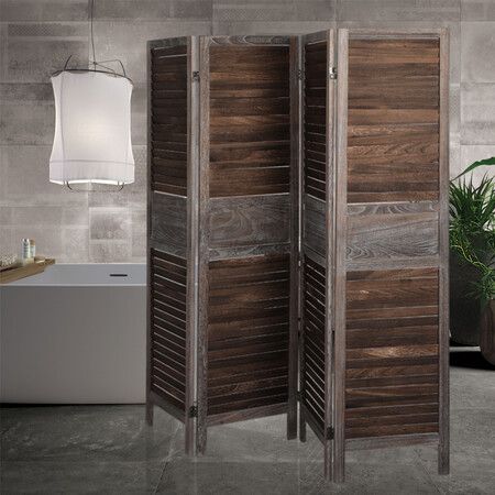 4 Panel Partition Room Divider Brown