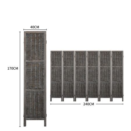 6 Panels Partition Room Divider Grey