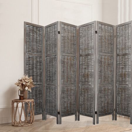 6 Panels Partition Room Divider Grey