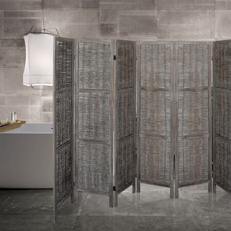 6 Panels Partition Room Divider Grey