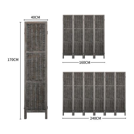 4 Panels Partition Room Divider Grey