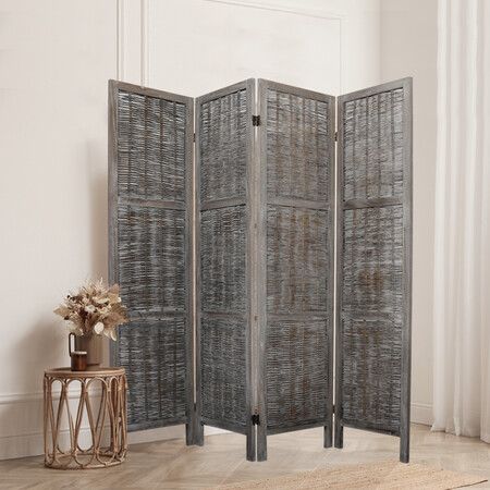 4 Panels Partition Room Divider Grey