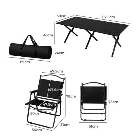 Folding Camping Table Chair Set Black