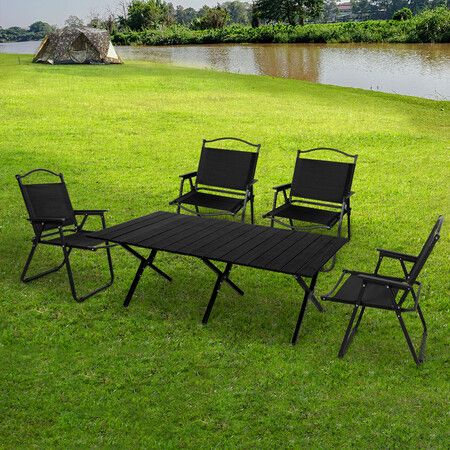 Folding Camping Table Chair Set Black