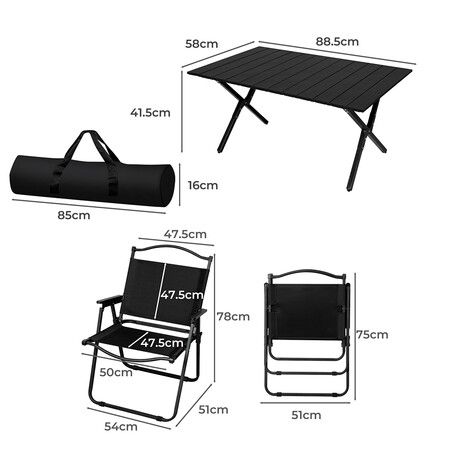 Folding Camping Table Chair Set Black