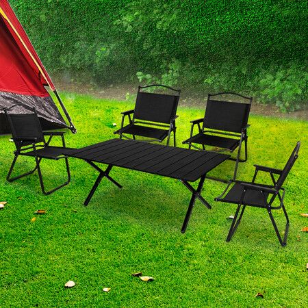 Folding Camping Table Chair Set Black