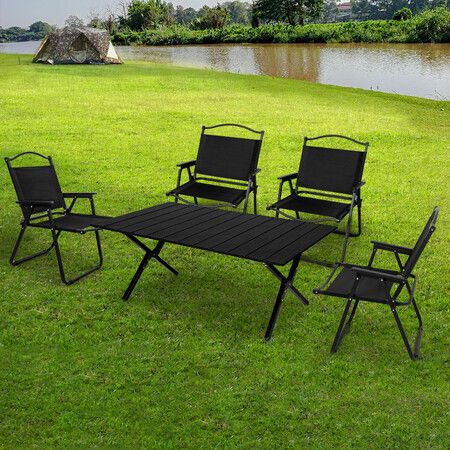 Folding Camping Table Chair Set Black