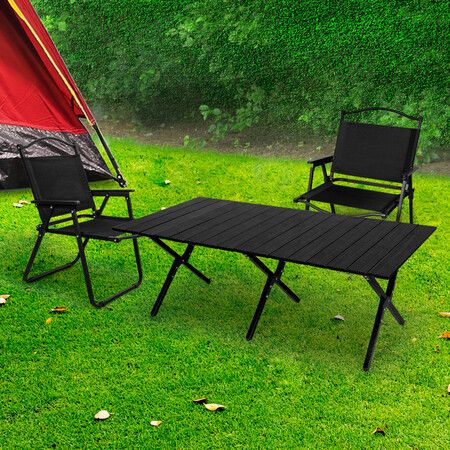 Folding Camping Table Chair Set Black