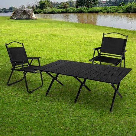 Folding Camping Table Chair Set Black