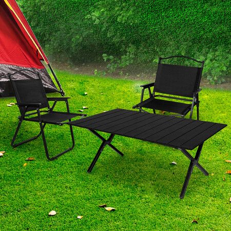 Folding Camping Table Chair Set Black