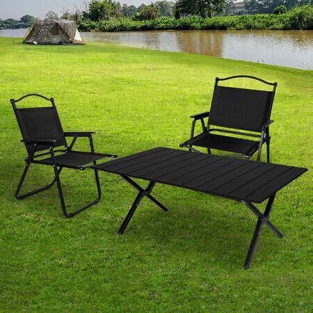 Folding Camping Table Chair Set Black