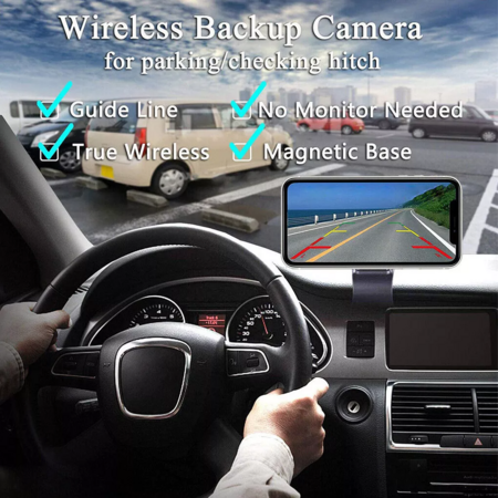 Wireless WiFi Reversing Car Camera Magnetic Rearview Rechargeable For iPhone Android