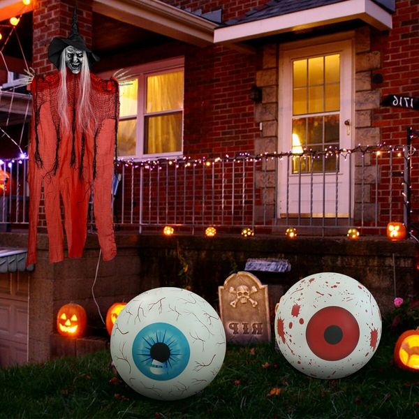 Inflatable Witch Ghost Eyeballs Party Decoration, Halloween Eyeballs Hollow Eyeball Outdoor and Indoor Decor (Red)