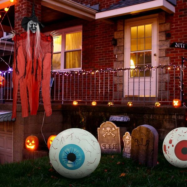 Inflatable Witch Ghost Eyeballs Party Decoration, Halloween Eyeballs Hollow Eyeball Outdoor and Indoor Decor (Blue)