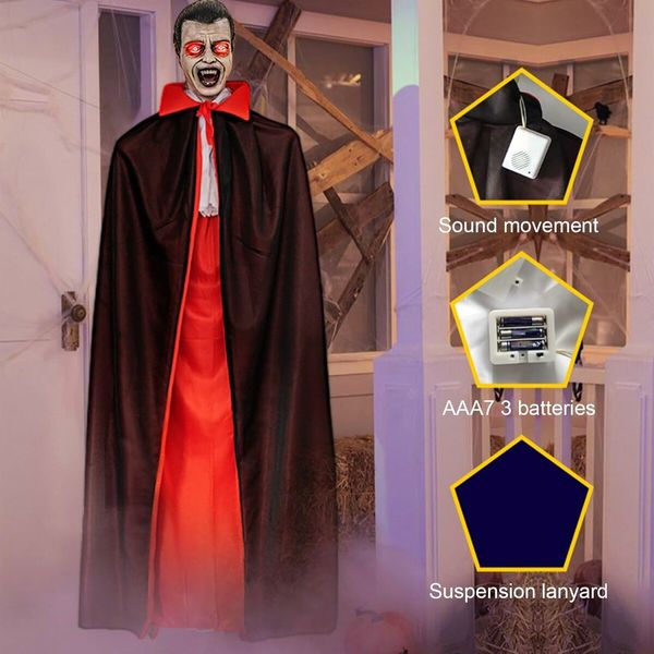 Voice Activated Vampire Prop with Glowing Cloak and Sounds Terrifying Halloween Hanging Decoration for Haunted Houses and Outdoor Parties