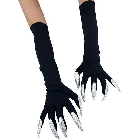 Pair of Halloween Cat Woman Claw Gloves Long Nail Paw with Black Sleeves for Cosplay Party Props