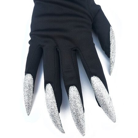 Pair of Halloween Cat Woman Claw Gloves Long Nail Paw with Black Sleeves for Cosplay Party Props