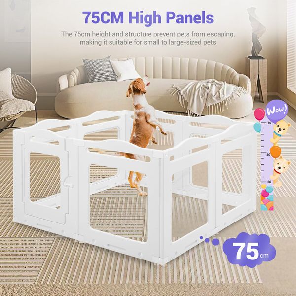 Dog Pet Cat Kennel Cage Enclosure Crate Safety Gate Fence Whelping Box Barrier Indoor Outdoor Kitten Puppy Furniture 8 Panels 75cm Tall