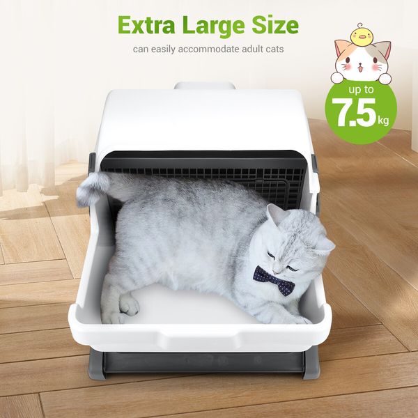 Cat Kitty Litter Box Tray Large Hooded Semi Automatic Toilet Pet Furniture Training Easy Cleaning Washroom for Adult Cats 7.5kg