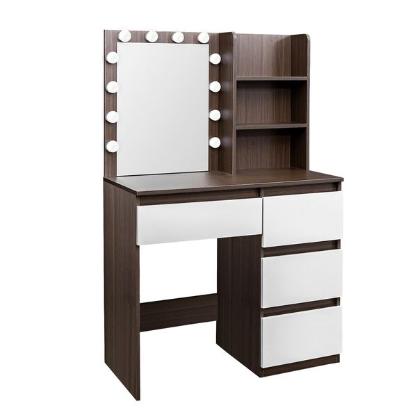 Hollywood Vanity Table Dressing Makeup Desk Modern Dresser Bedroom Furniture with 12 LED Lighted Mirror 4 Drawers 3 Compartments