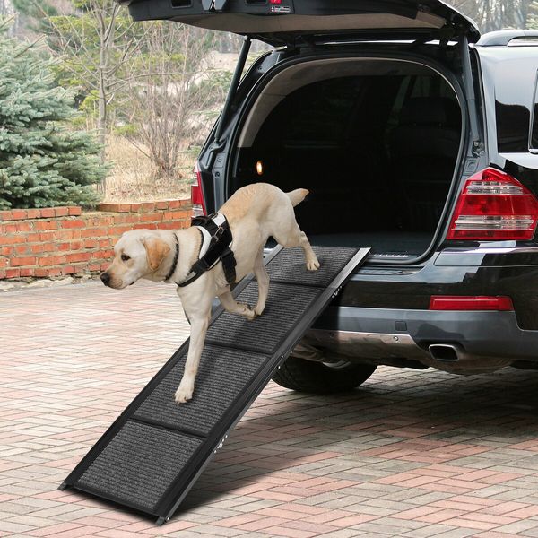 160cm Folding Dog Ramp Stair Pet Puppy Cat Aluminium Step Canine Animal Ladder for High Bed Car Truck SUV Couch Sofa with Nonslip Rug Surface