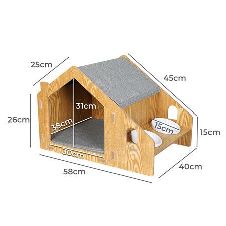 Wooden Pet House Cat Kennel Elevated