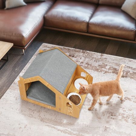 Wooden Pet House Cat Kennel Elevated