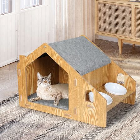 Wooden Pet House Cat Kennel Elevated