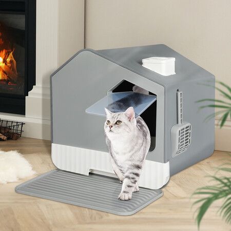 Fully Enclosed Cat Litter Box Mat Grey