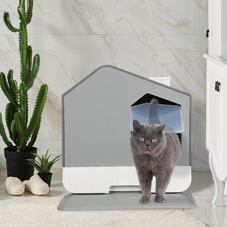 Fully Enclosed Cat Litter Box Mat Grey