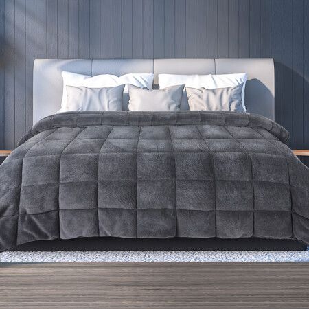 Quilt Doona Comforter Blanket Grey Super King