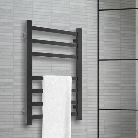 Heated Towel Rail Warmer Rack Wall Mounted Black