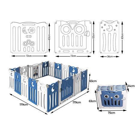 Kids Baby Playpen Foldable Child Blue