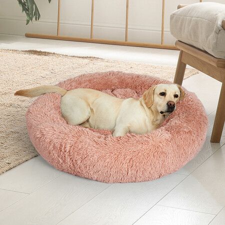 Pet Bed Cat Dog Donut Nest Calming S Pink Small