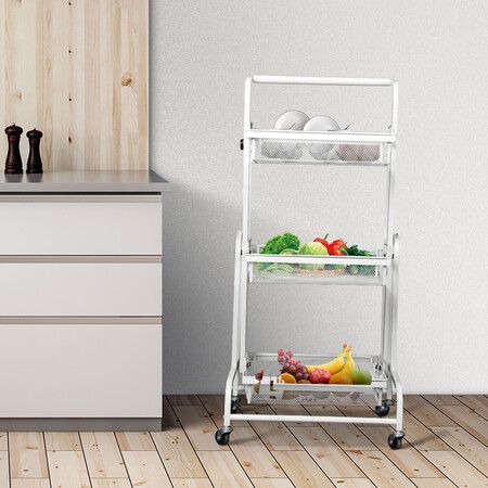 3 Tier Kitchen Trolley Cart Swivel White Colour