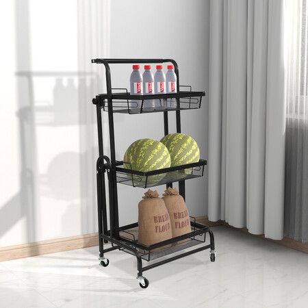 3 Tier Kitchen Trolley Cart Swivel Black Colour