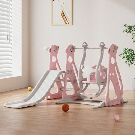 Kids Slide Swing Basketball Ring Pink