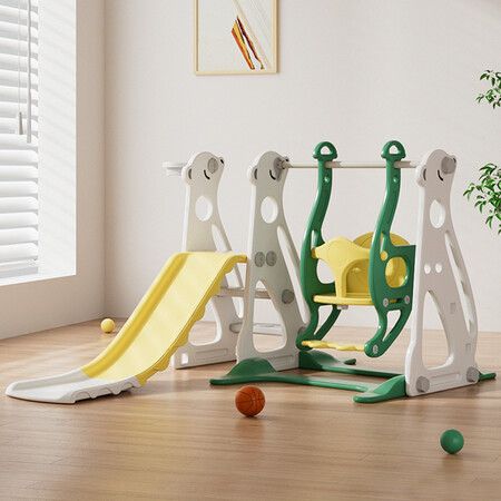 Kids Slide Swing Basketball Ring Green