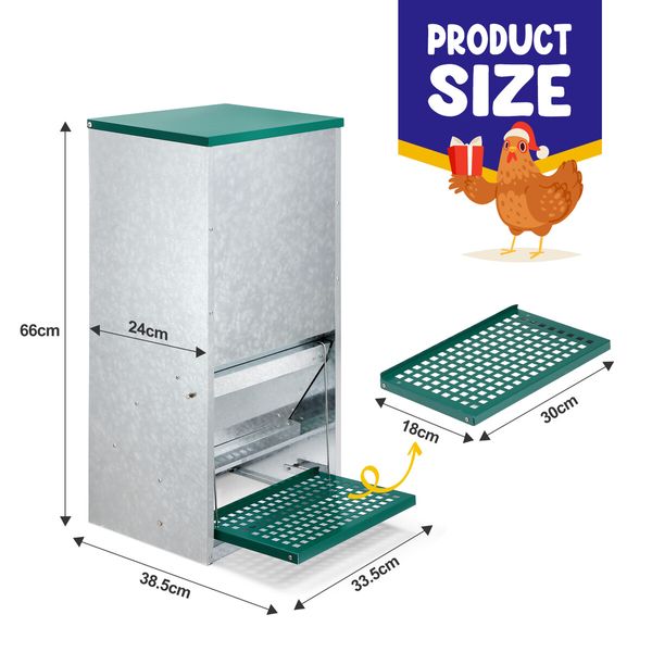 Automatic Chicken Feeder 13L Auto Poultry Rabbit Chook Treadle Food Dispenser Hen Feeding Supplies Bird Rat Water Proof Galvanised Steel