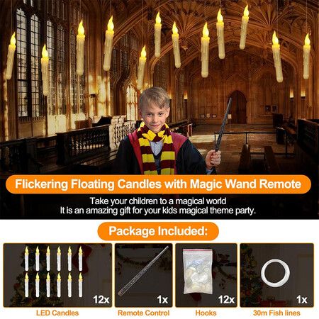 Halloween Decorations Hanging Candles,20 Pack Candles With Wand Magic,Flickering Warm Light Floating LED Candle For Harry Potter Party Decorations