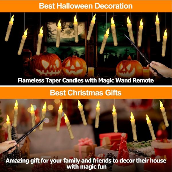 Halloween Decorations Hanging Candles,20 Pack Candles With Wand Magic,Flickering Warm Light Floating LED Candle For Harry Potter Party Decorations