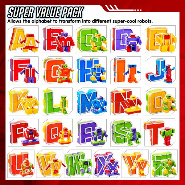 26Pcs Alphabet Toys Number Bots Action Figure Learning Toys Number Robots Toys Educational Toy Gifts for Kids Boys Girls