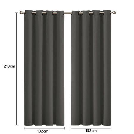 2x Blockout Curtains Panels 3 Layers Charcoal CD1003-132X213-GR